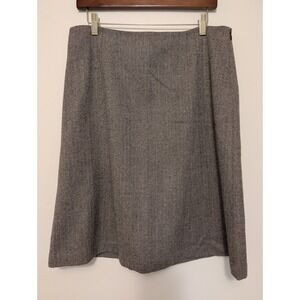 J Crew 100% Wool Herringbone A-Line Knee Length Skirt Brown Grey Lined 12